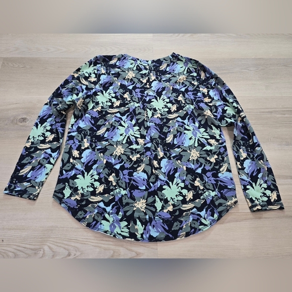 zuda Z-Knit Curved Hem Long Sleeve Pullover Size S NWOT BLUE FLORAL A468601 QVC - Picture 6 of 7